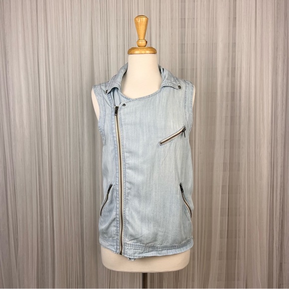 GENTLE FAWN Lightweight Chambray Moto Vest - XS - Picture 3 of 8